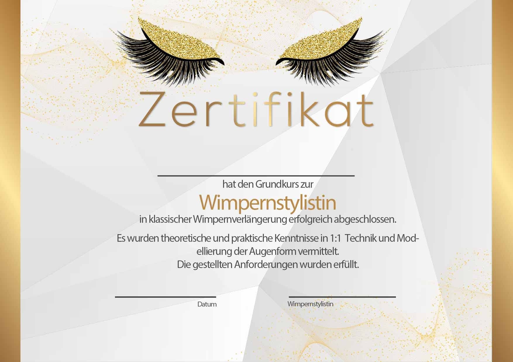 Zertifikat Wimpernverlängerung Lash Extension 1:1 | A4 PDF - Vorschau 2